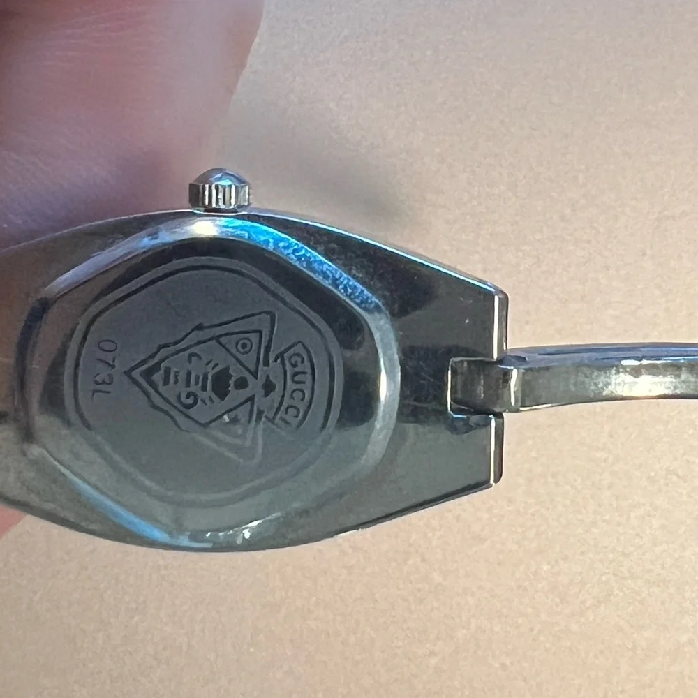 Gucci Silver Hexagonal Face Watch with Linked Band